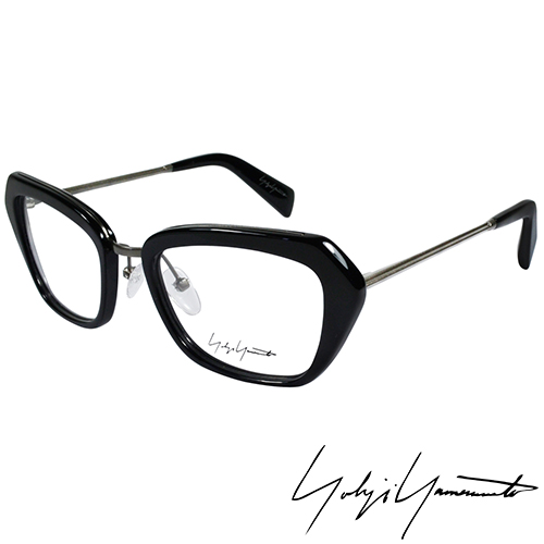 Yohji Yamamoto 山本耀司時尚斜方框金屬混搭造型光學眼鏡-黑 YY1005-019
