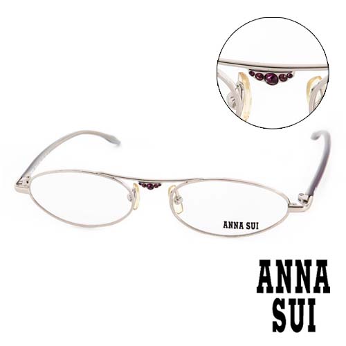 Anna Sui 日本安娜蘇 珠光金鑽金屬造型平光眼鏡(銀) AS01002