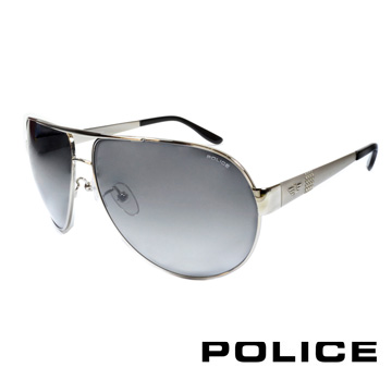 POLICE 義大利警察都會款個性型男眼鏡-金屬框(銀) POS8876-0589
