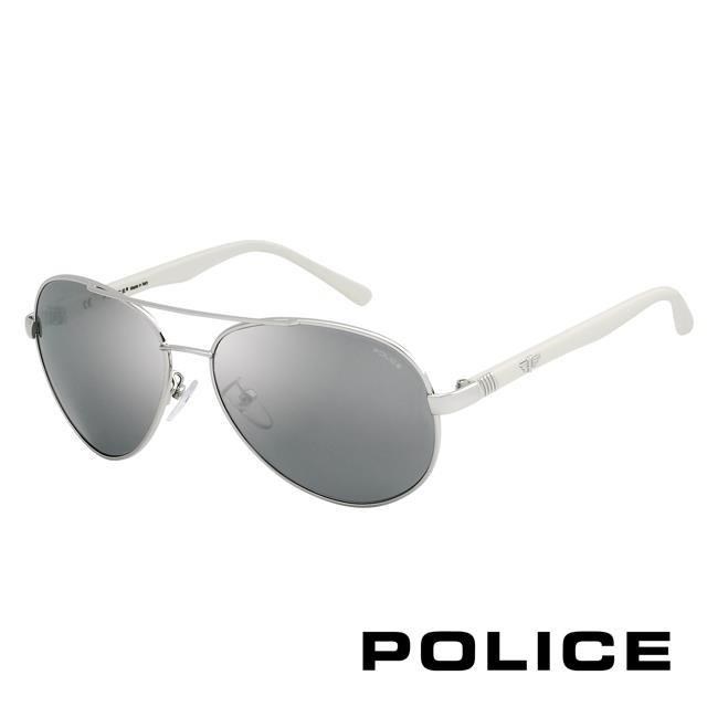 POLICE 時尚飛行員太陽眼鏡★金屬大框面★(白色) POS8640-579X