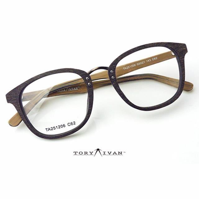 [ ToryIvan X10 板材 木紋 木頭鏡框 木框 日系 復古眼鏡 類圓 平光 咖啡色 手作 Style