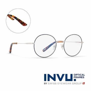 【INVU】瑞士文雅質感細黑圓框光學眼鏡(白銀/秋彩) B3903C