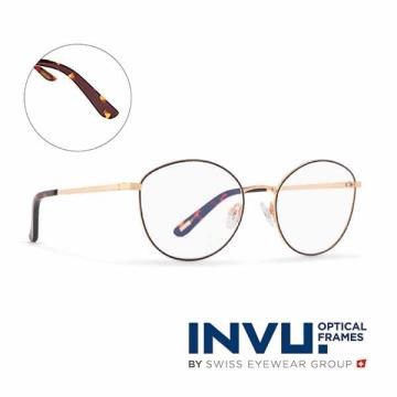 【INVU】瑞士文雅質感貓眼細黑框光學眼鏡(白金/焰黑) B3905C