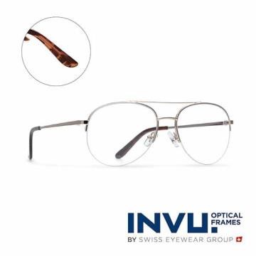 【INVU】瑞士文雅質感無框光學眼鏡(白銀/琥珀) B3809A
