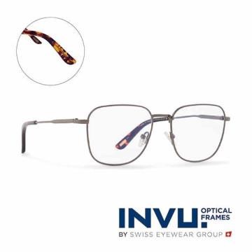 【INVU】瑞士文雅質感細褐圓框光學眼鏡(白金/墨彩) B3910C