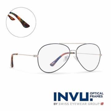【INVU】瑞士文雅質感細黑飛行員框光學眼鏡(白銀/秋彩) B3902B
