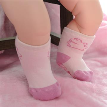 【KEROPPA】MIT6~12個月嬰兒厚底止滑1/2短襪x3雙(淺粉配紅)95001-F
