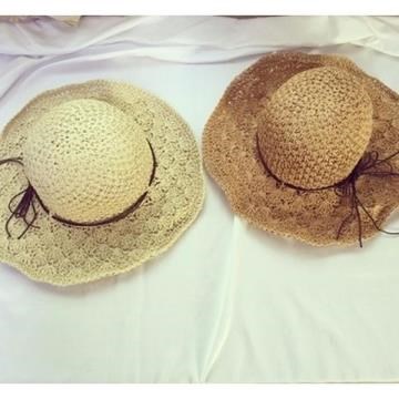 手工編織女草帽大沿折疊沙灘帽子海邊蝴蝶結遮陽帽