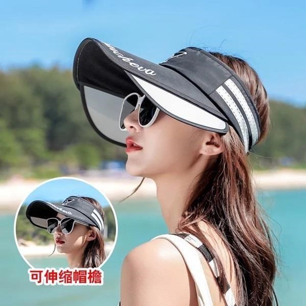 新款女夏天防曬防紫外線帽沿可伸縮調節遮陽帽空頂帽