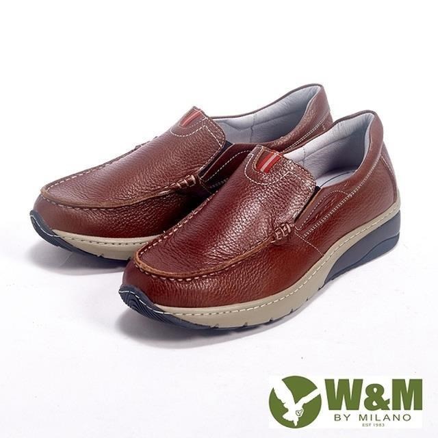 【W&M】Fit 系列健走健塑鞋 亮皮直套休閒男鞋-咖
