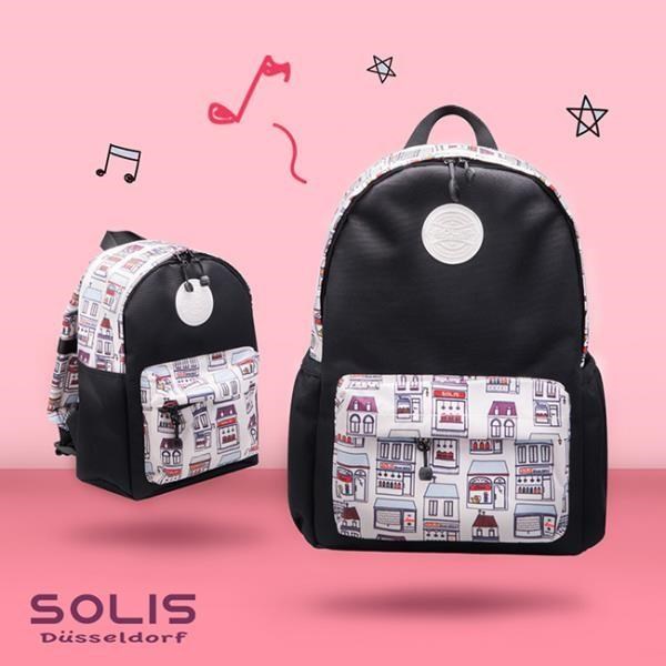 SOLIS【快樂屋系列】親子雙肩後背包-大 (黑/田園杏)