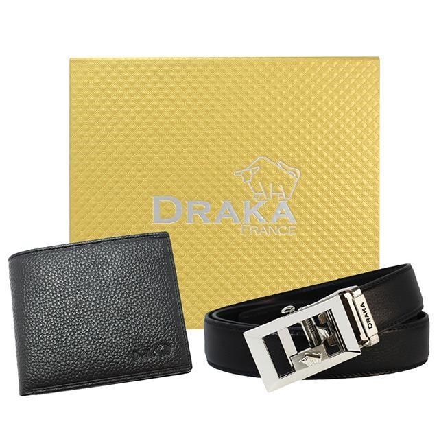DRAKA 達卡 - 黃金禮盒 真皮皮夾+自動皮帶-6013