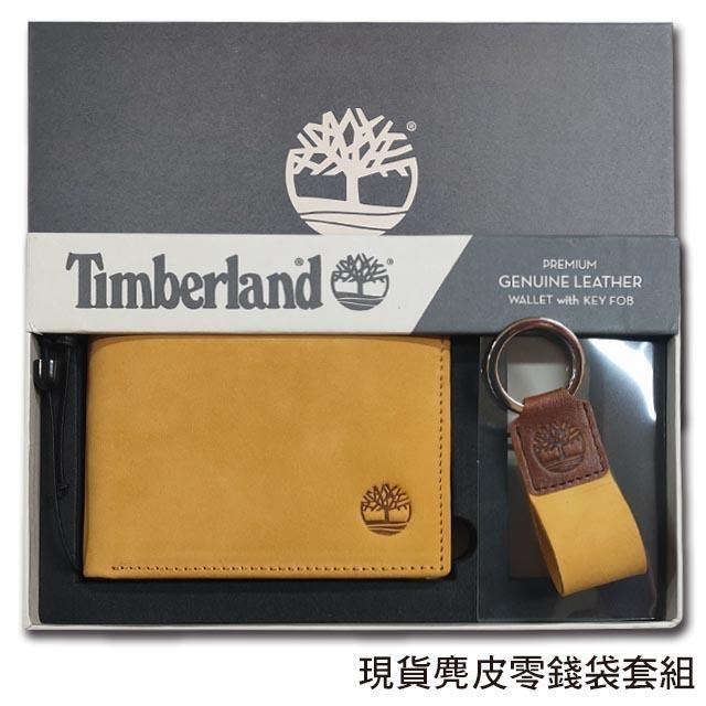 【Timberland】男皮夾 麂皮 牛皮夾 零錢袋+鑰匙圈套組 品牌盒裝+原廠提袋﹧黃駝色