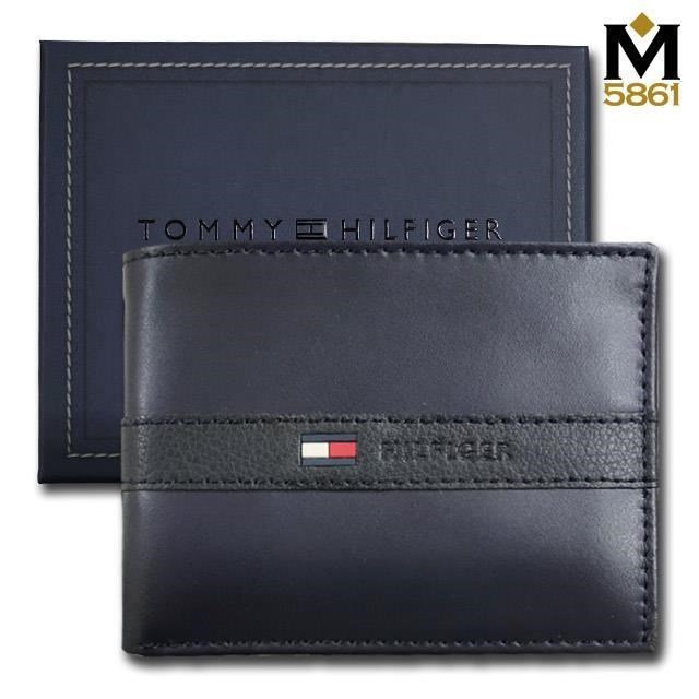 【Tommy】Tommy Hilfiger 男皮夾 牛皮夾 中標設計 獨立卡夾 大鈔夾 品牌盒裝﹧藍色