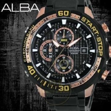ALBA 楊祐寧代言 SignA 競速型男計時腕錶-黑x玫瑰金/49mm/VD57-X016K/AM3102X1公司貨