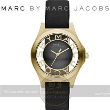 MARC BY MARC JACOBS國際精品巴洛克風浮雕鏤空腕錶-黑金/34mm MBM1340