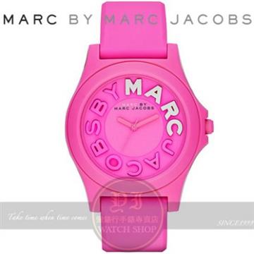 MARC BY MARC JACOBS國際精品可愛乳牛矽膠腕錶-桃紅/42mm MBM4023