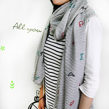 【Lus.G】時尚個性圖紋棉質圍巾-共7色