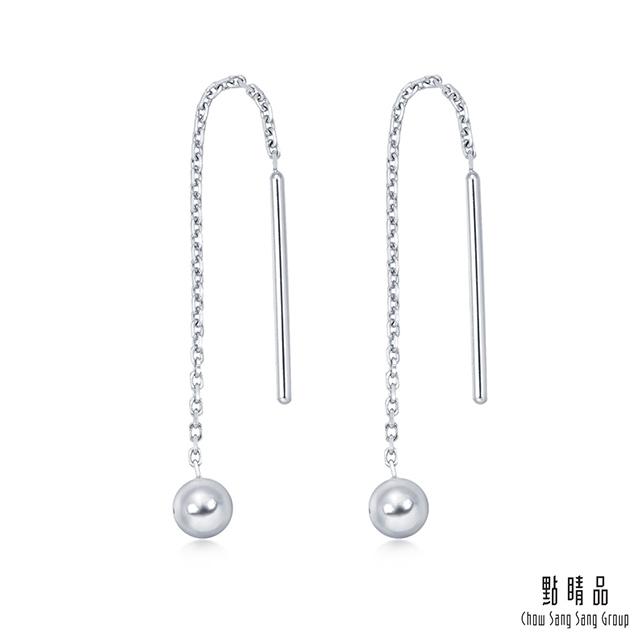 點睛品 Ear Play 鉑金圓珠線條垂墜耳環