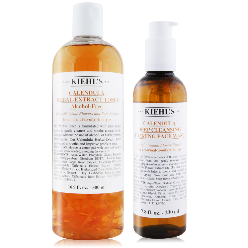 KIEHL'S 契爾氏 KIEHLS 金盞花植物精華化妝水(500ML)+潔面泡泡凝露(230ml)-國際航空版