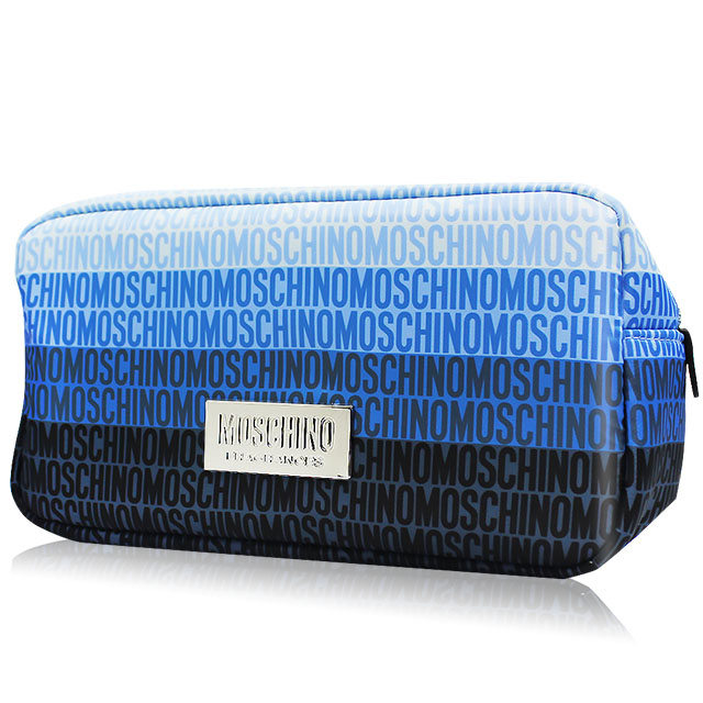 MOSCHINO 莫斯奇諾 藍色漸層LOGO化妝包(26X10X13.5CM)-公司貨