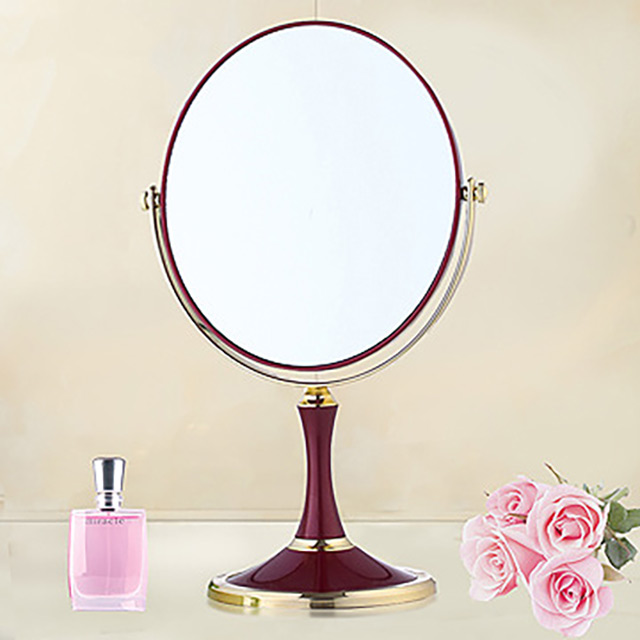 【幸福揚邑】8吋超大歐式時尚梳妝美容化妝放大雙面桌鏡橢圓鏡-酒紅