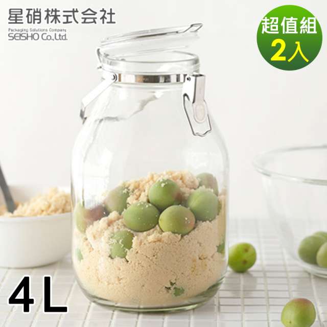 【日本星硝】日本製醃漬/梅酒密封玻璃儲存罐4L-兩件組