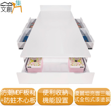[文創集威爾 時尚白3.5尺單人五抽屜床底