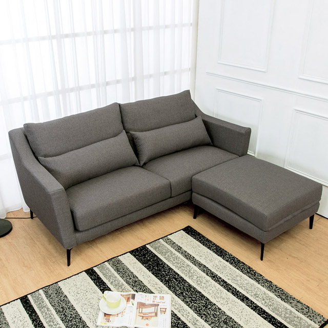 Boden-蒂羅L型灰色防潑水亞麻布沙發(三人座+腳椅)(送腰枕)
