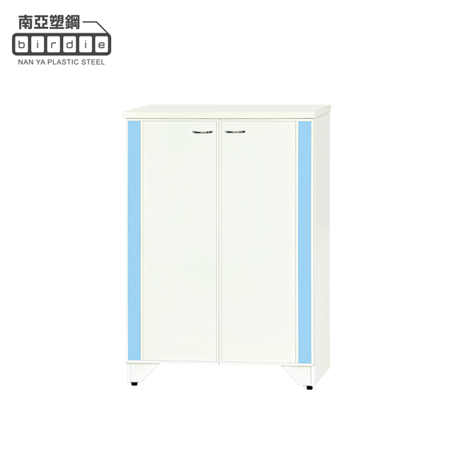 Birdie南亞塑鋼-2.4尺直飾造型二開門防水塑鋼鞋櫃(白色+粉藍色)