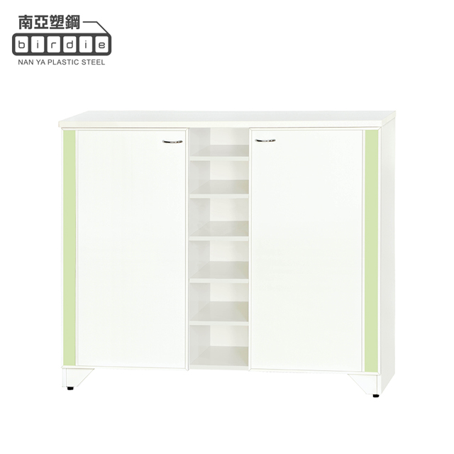 Birdie南亞塑鋼-4.2尺直飾造型二開門中開放防水塑鋼鞋櫃(白色+粉綠色)