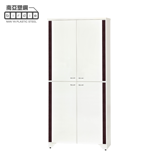 Birdie南亞塑鋼-3尺直飾造型四開門防水塑鋼高鞋櫃(白色+胡桃色)