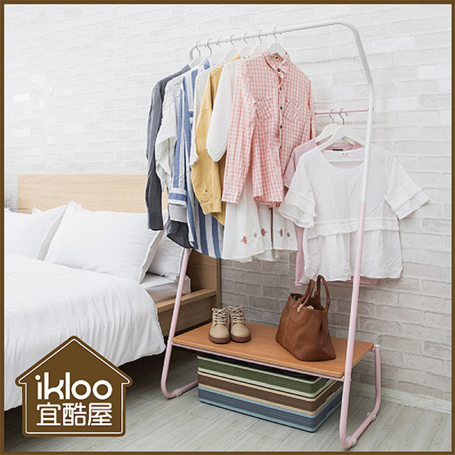 【ikloo】彩漾乙字木板曬衣架/吊衣架◆兩色可選◆