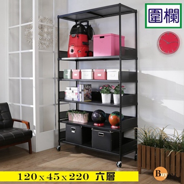 BuyJM加強型黑烤漆洞洞板120x45x220cm六層置物架附工業輪+5組圍欄