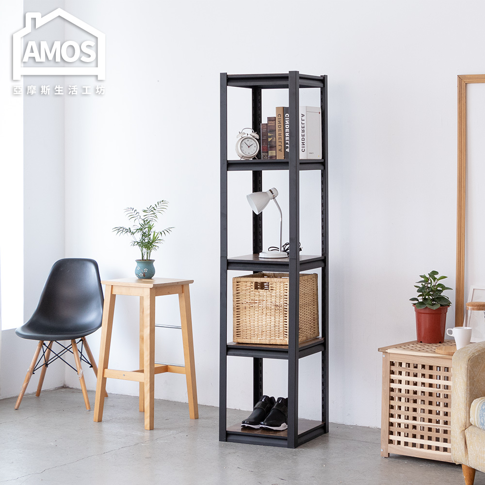 【Amos】輕工業復古風免螺絲五層木板方形角鋼置物架
