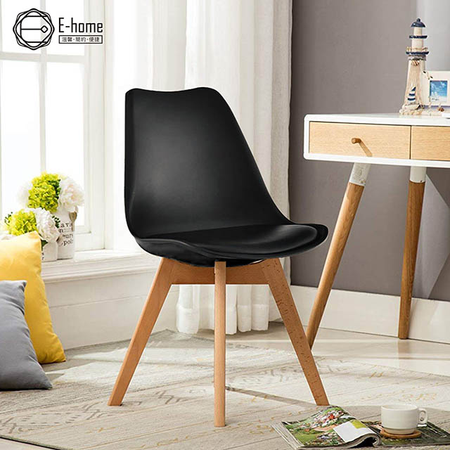 E-home 二入組 EMSB北歐經典造型軟墊櫸木腳餐椅 三色可選