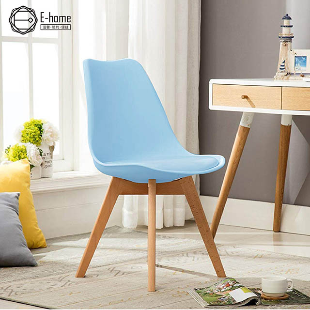 E-home 四入組 EMSB北歐經典造型軟墊櫸木腳餐椅 三色可選