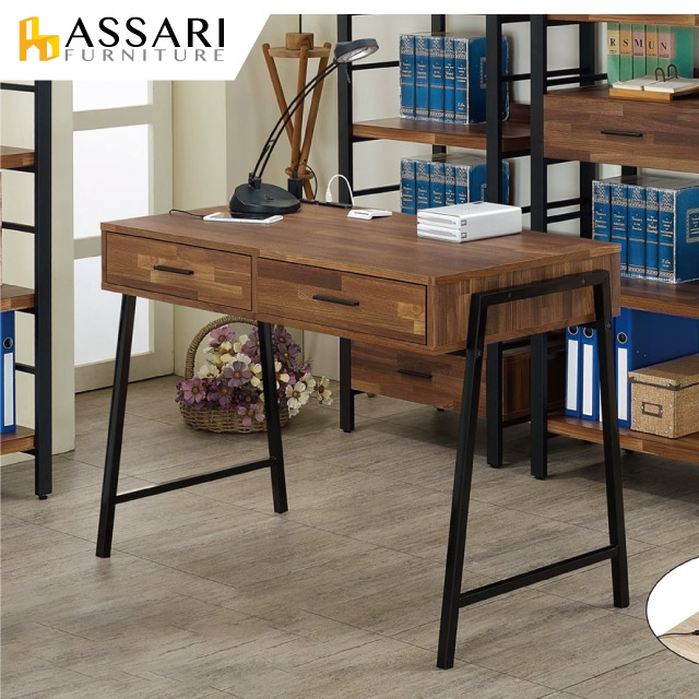 ASSARI-迪恩3.6尺附抽屜插座書桌/電腦桌(寬108x深60x高78cm)