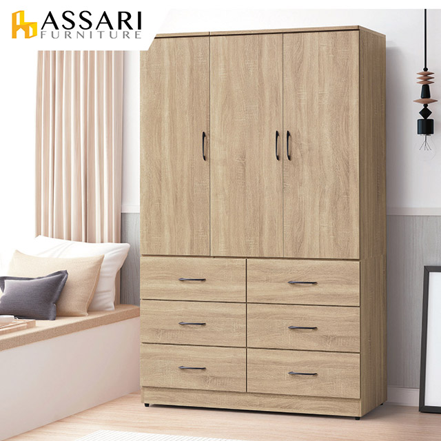 ASSARI-梅爾鋼刷橡木4X7尺拉門六抽衣櫃(寬122x深56x高202cm)