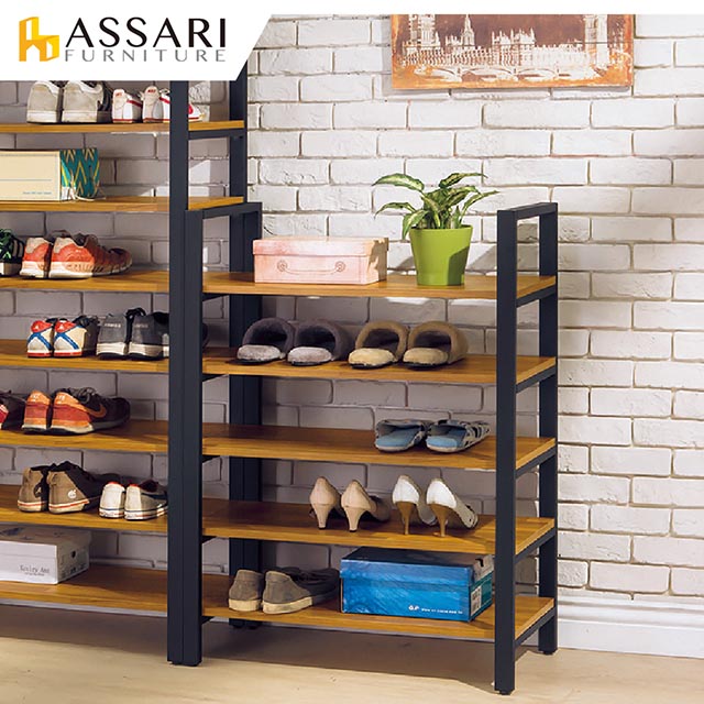 ASSARI-工業風木心板鞋架(寬80x深34x高104cm)
