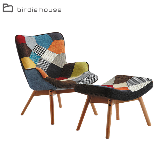 Birdie-奧爾森歐風樣採拼布設計休閒椅組合(休閒椅+腳椅)