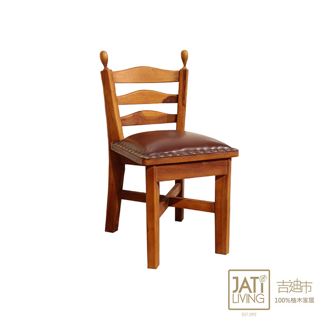 【吉迪市柚木家具】實木銅釘皮革造型小椅/矮凳 -pc