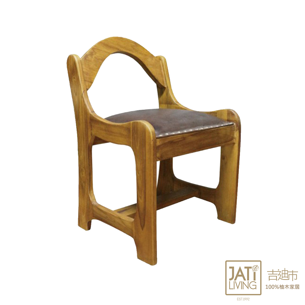 【吉迪市柚木家具】柚木圓背造型皮墊矮凳/椅凳