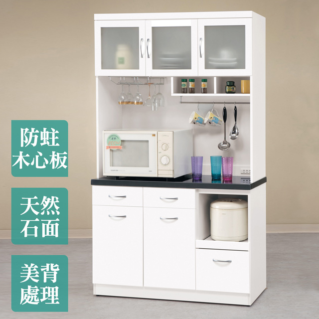 Boden-哈溫3.9尺現代風石面收納高餐櫃/碗盤櫃/電器櫃(上座+下座)