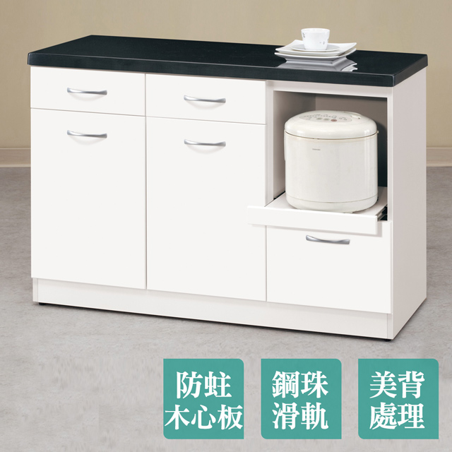 Boden-哈溫3.9尺現代風石面收納餐櫃/碗盤櫃/電器櫃/置物矮櫃