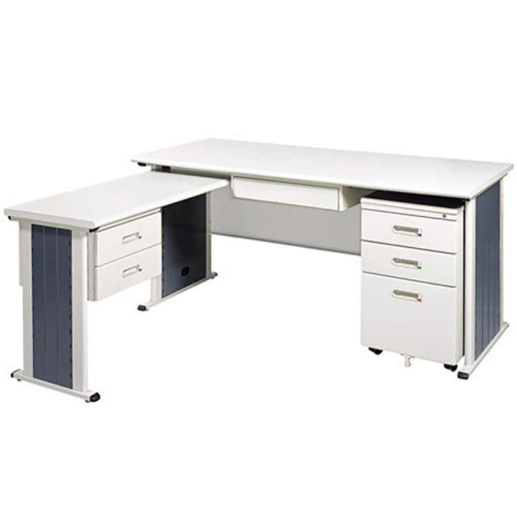 【時尚屋】YS淺灰色L型辦公桌櫃組248-1(100x150)