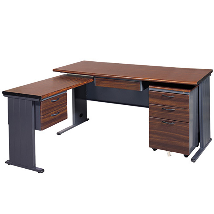 【時尚屋】BTH胡桃木紋L型辦公桌櫃組252-2(100x150)
