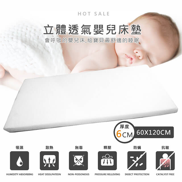 戀香 臺灣製6CM支撐3D立體透氣可拆洗抗菌床墊(60X120cm)嬰兒床墊 幼兒床墊 兒童床墊 防摔墊