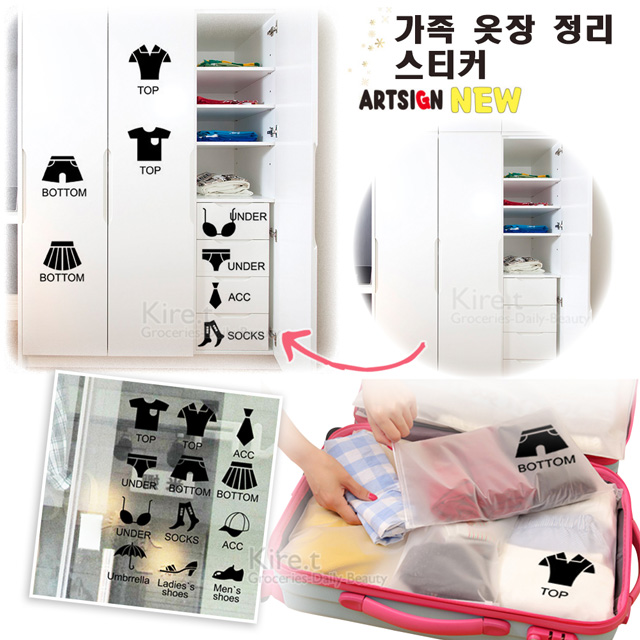 韓國服飾店專用 衣櫥抽屜 分類貼紙壁貼-行李 鞋櫃 衣櫃標誌貼 kiret