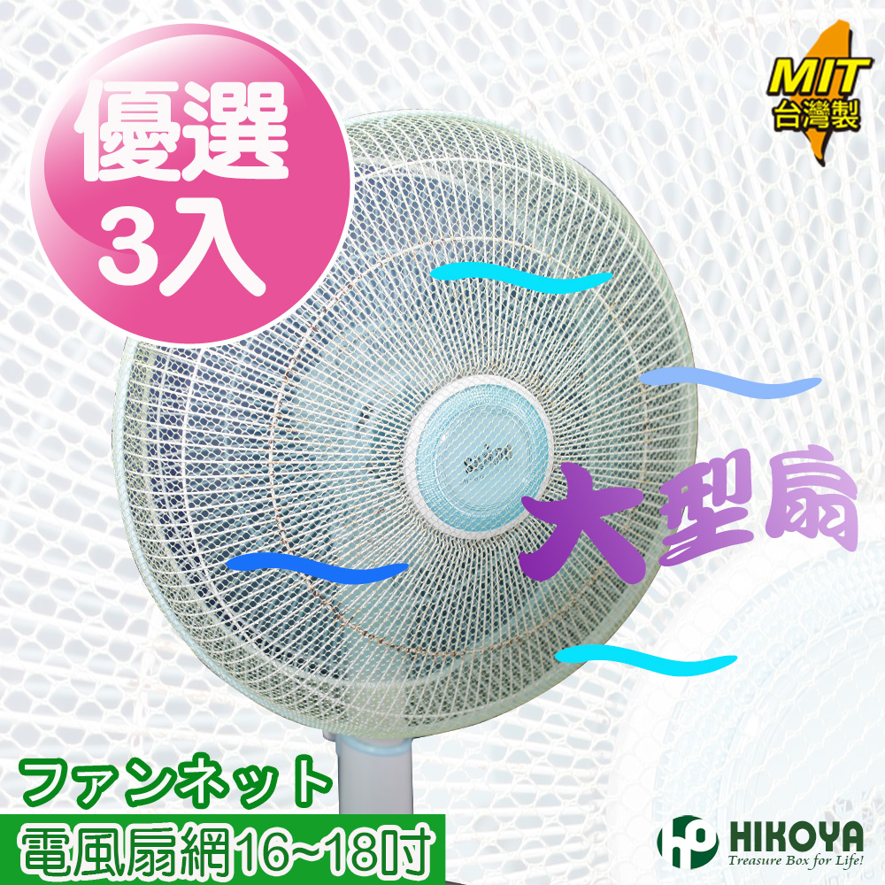 【HIKOYA】電風扇防塵防護網16-18〞大型扇(3入)